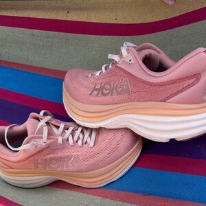 Hoka Sandstone (light pink) and cream Bondi 8 (preowned great shape)